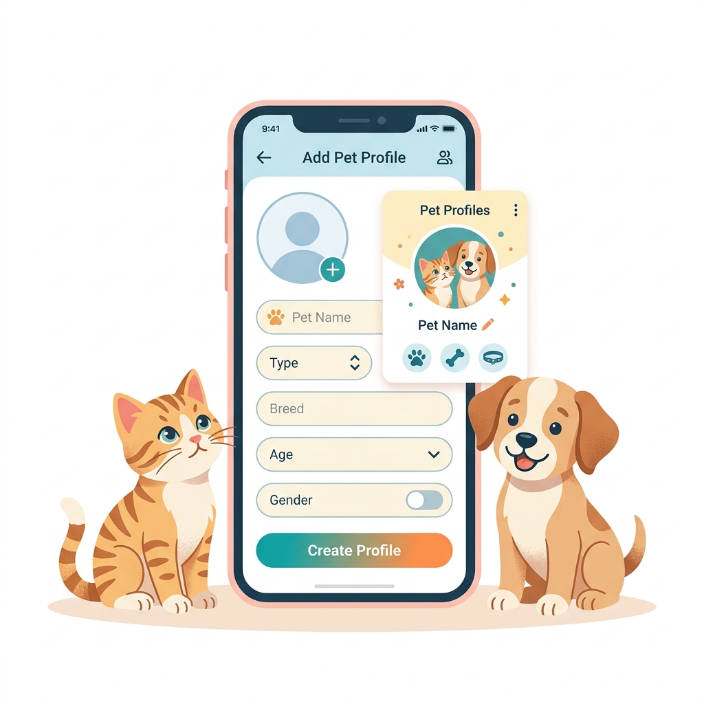 Pet (cat, dog, bird) vaccine and health profile creation screen