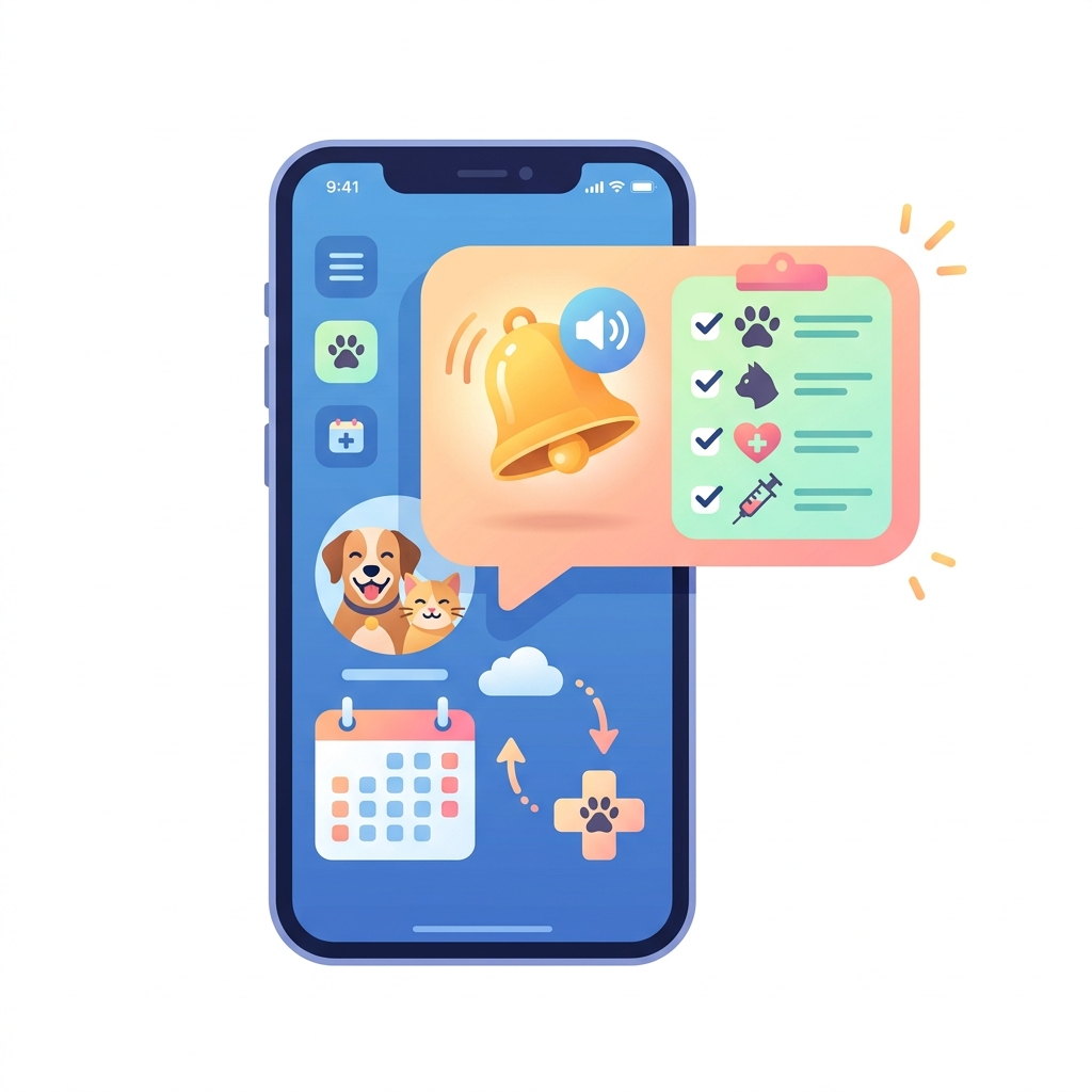 3-stage smart local notifications interface prior to vet appointment and vaccine day